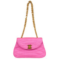 Chanel * 1991-1994 Diagonal Stitch Handbag Mini Pink Canvas