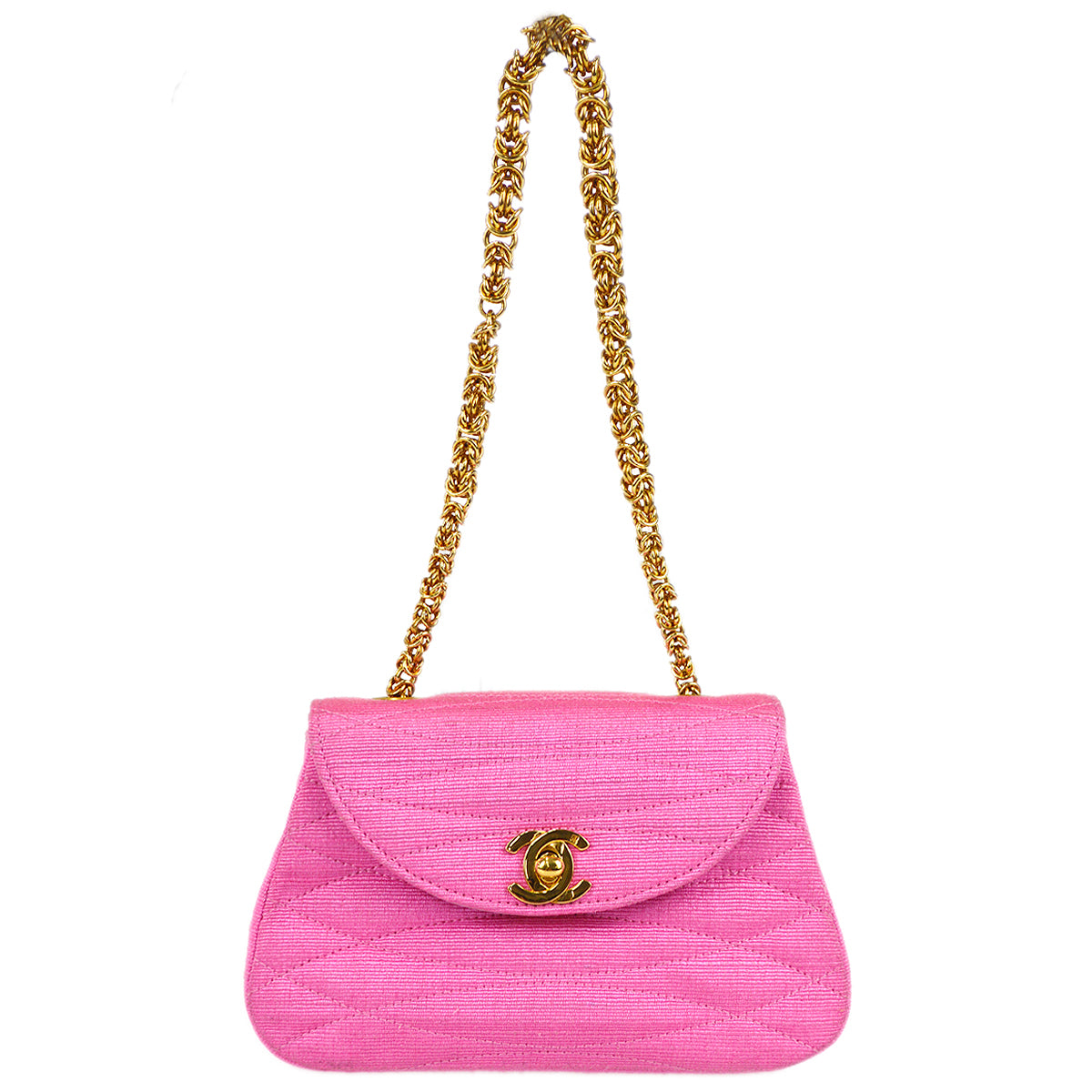 Chanel * 1991-1994 Diagonal Stitch Handbag Mini Pink Canvas