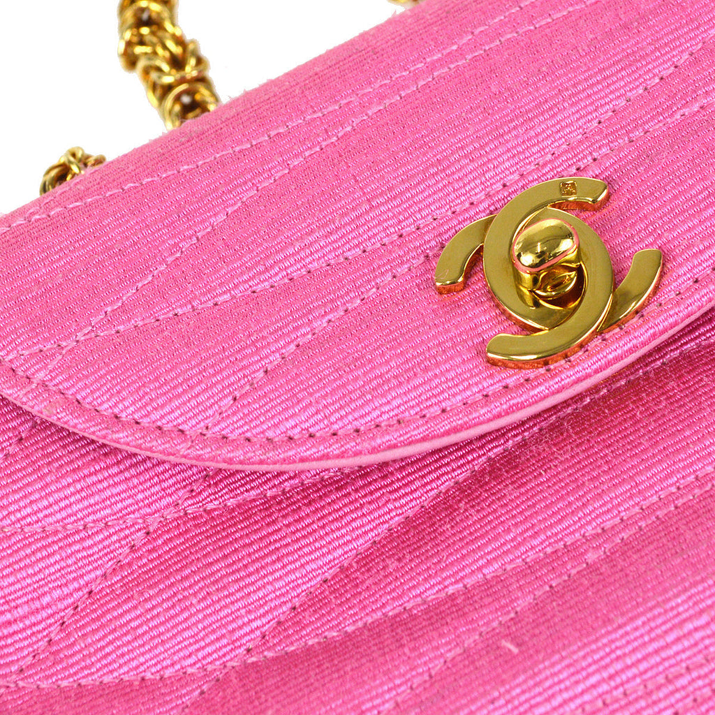 Chanel * 1991-1994 Diagonal Stitch Handbag Mini Pink Canvas