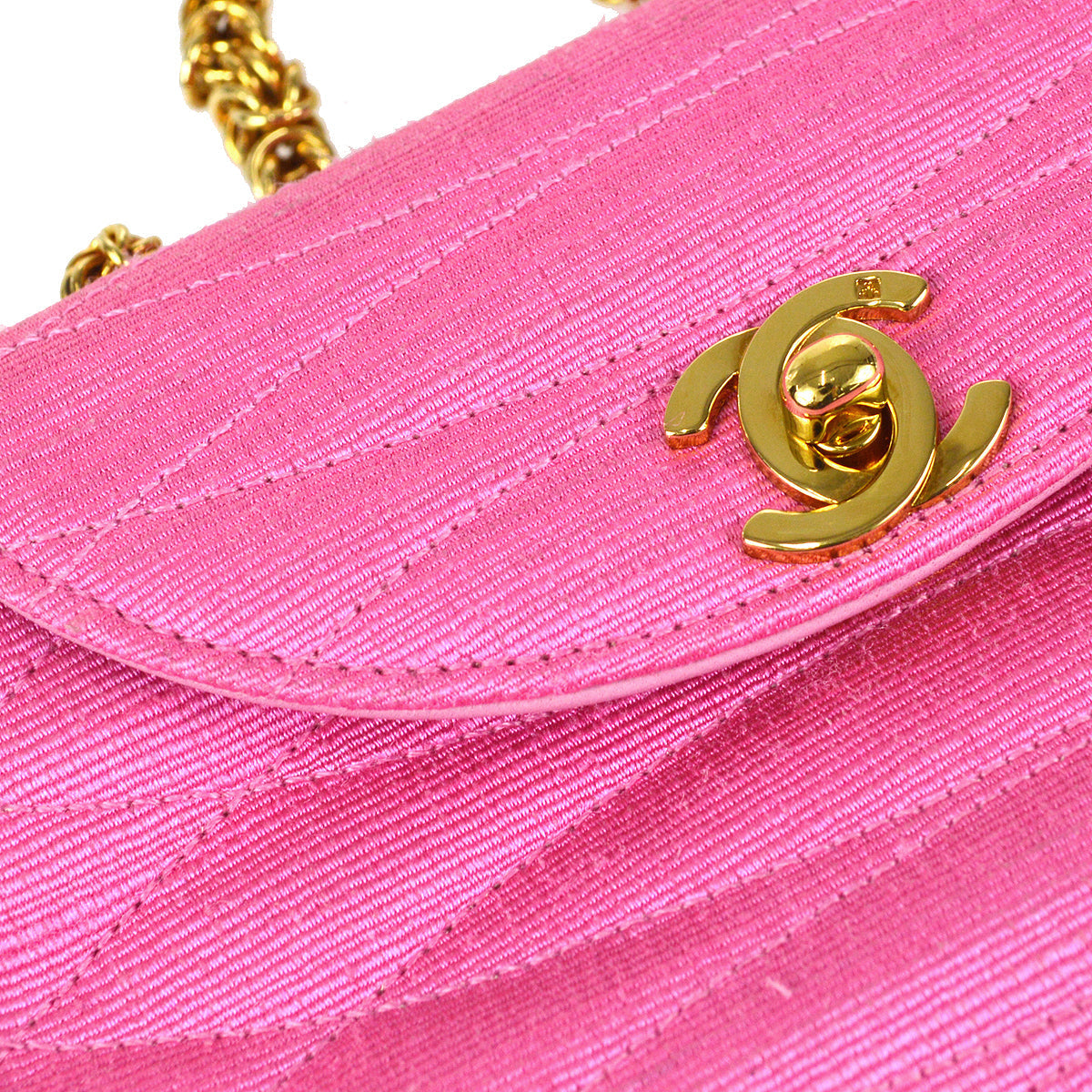 Chanel * 1991-1994 Diagonal Stitch Handbag Mini Pink Canvas