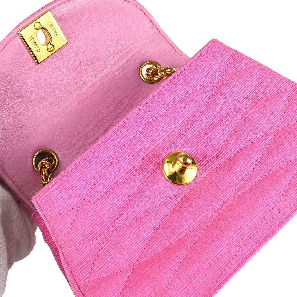 Chanel * 1991-1994 Diagonal Stitch Handbag Mini Pink Canvas