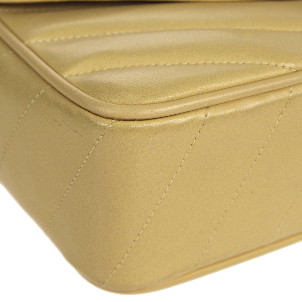 Chanel * 1994-1996 Beige Lambskin Mini Chevron Letter Flap Bag