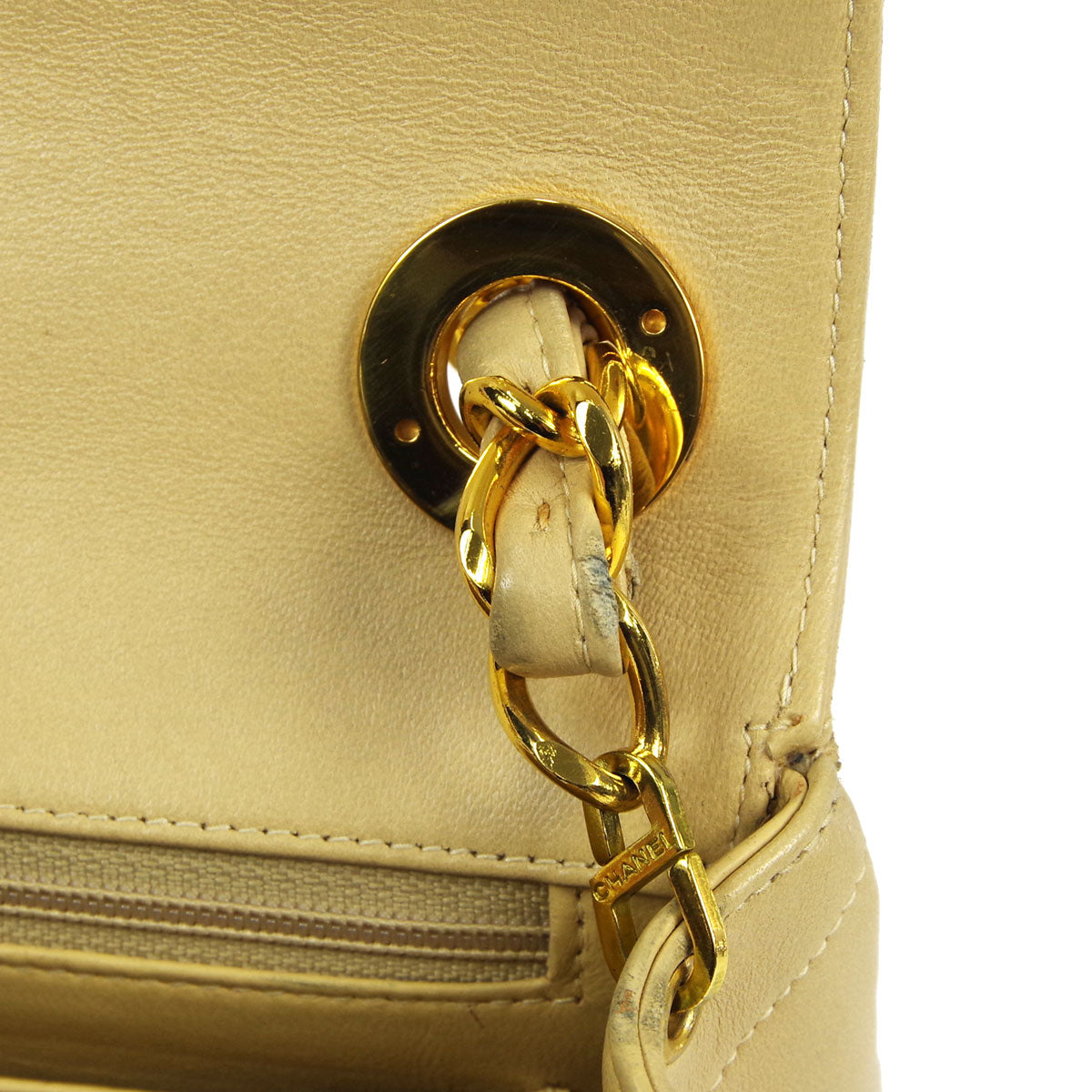 Chanel * 1994-1996 Beige Lambskin Mini Chevron Letter Flap Bag