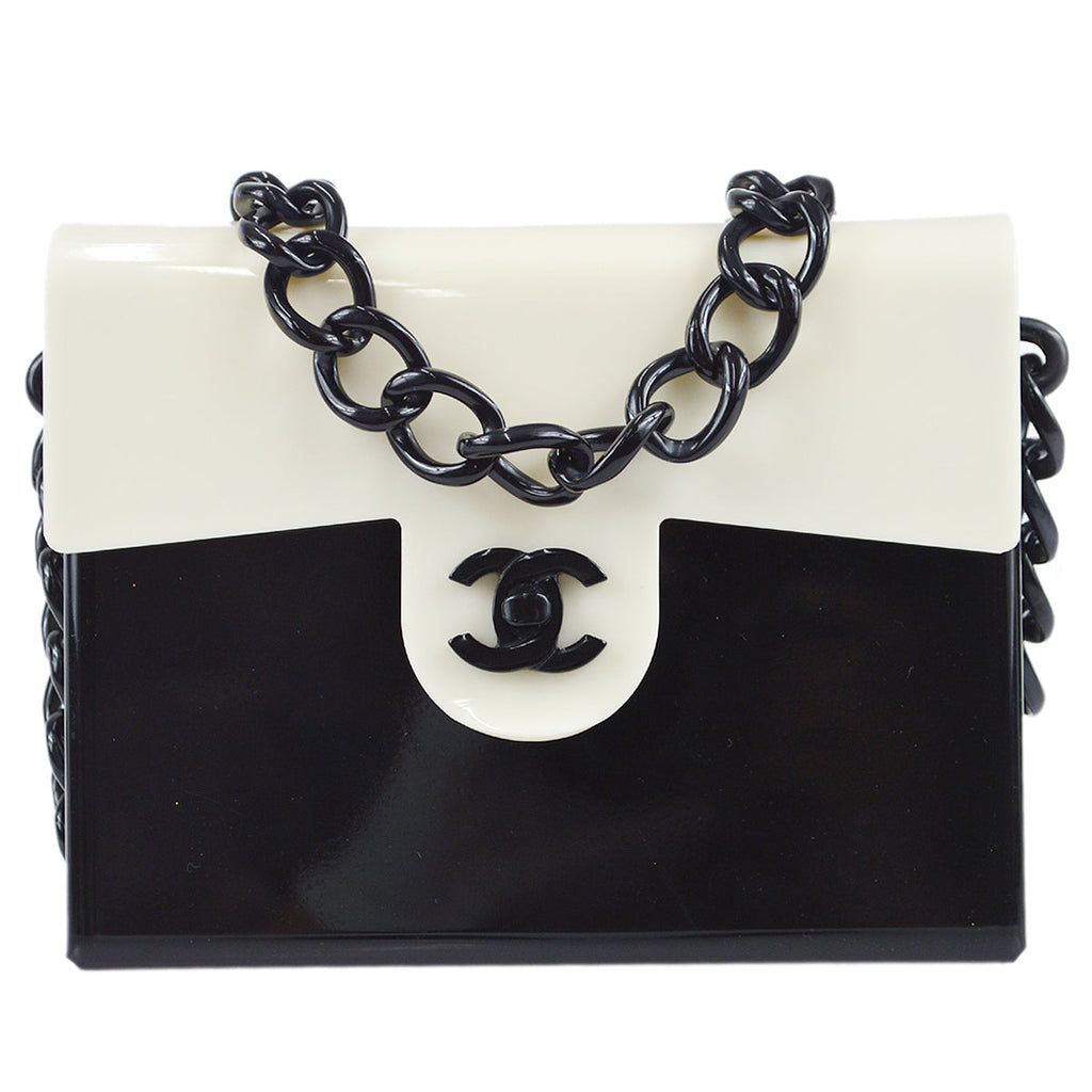 Chanel 2000-2001 Acrylic Chain Flap Bag Mini Black White