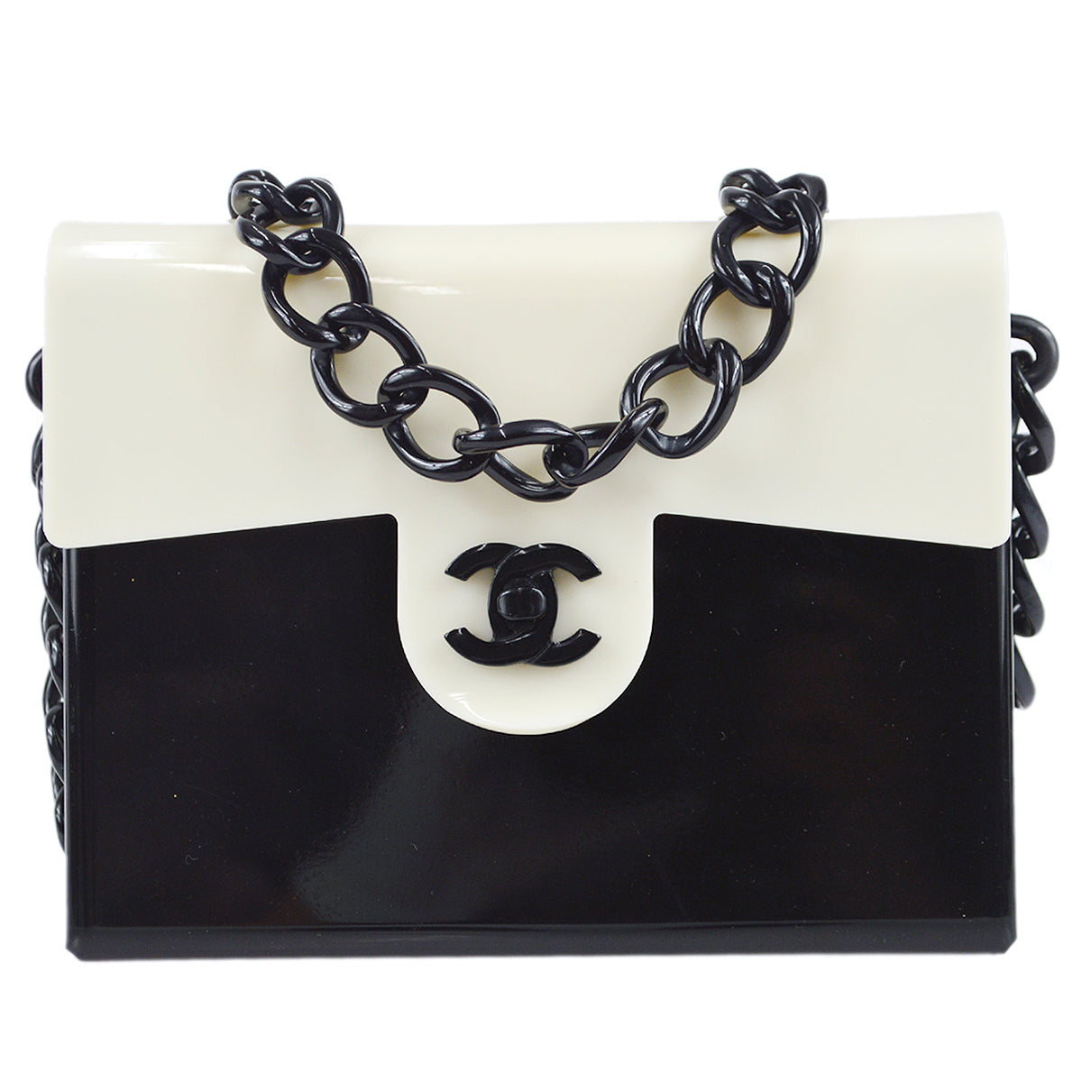 Chanel 2000-2001 Acrylic Chain Flap Bag Mini Black White