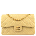 Chanel 1994-1996 Classic Double Flap Medium Shoulder Bag Beige Lambskin