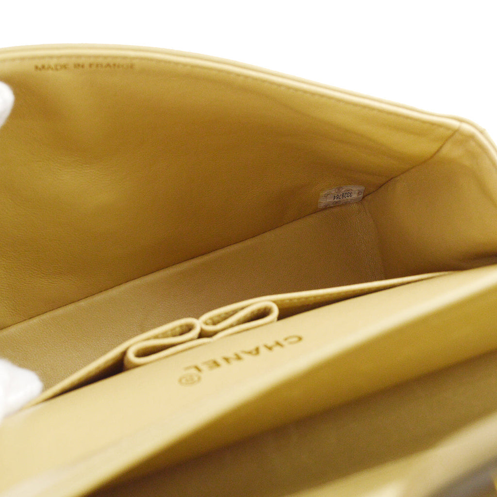 Chanel 1994-1996 Classic Double Flap Medium Shoulder Bag Beige Lambskin
