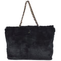Chanel Chain Tote Handbag Black Fur