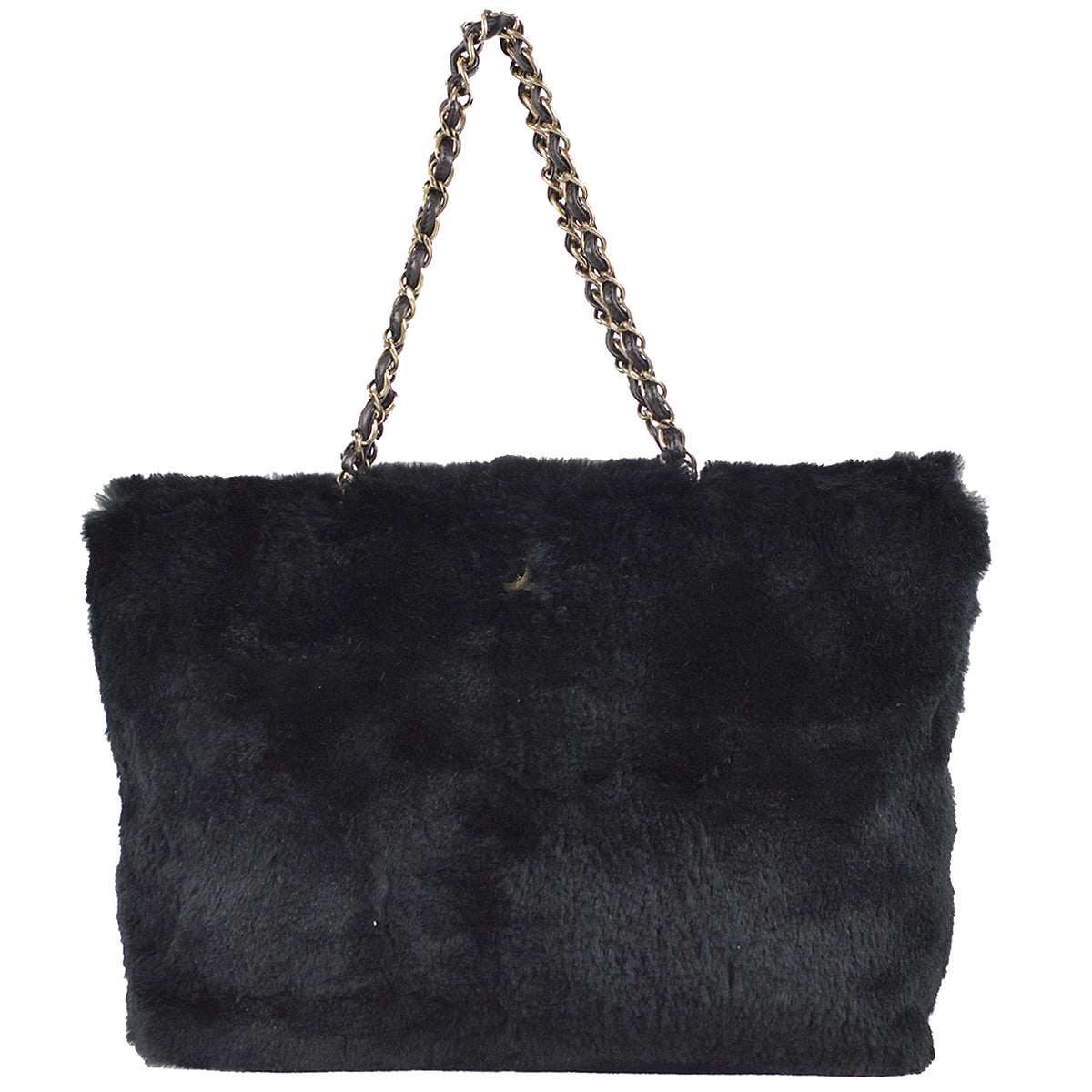 Chanel Chain Tote Handbag Black Fur