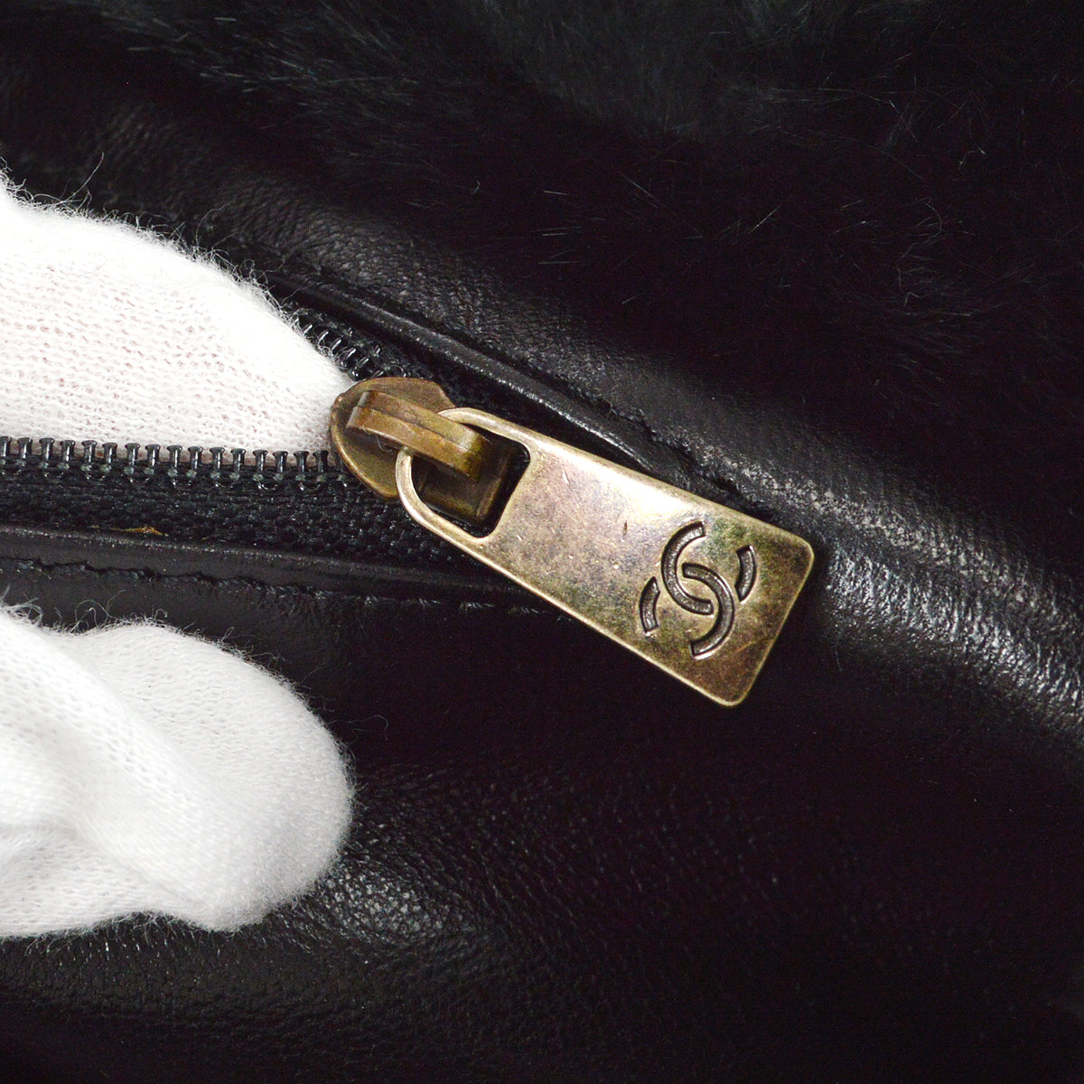 Chanel Chain Tote Handbag Black Fur