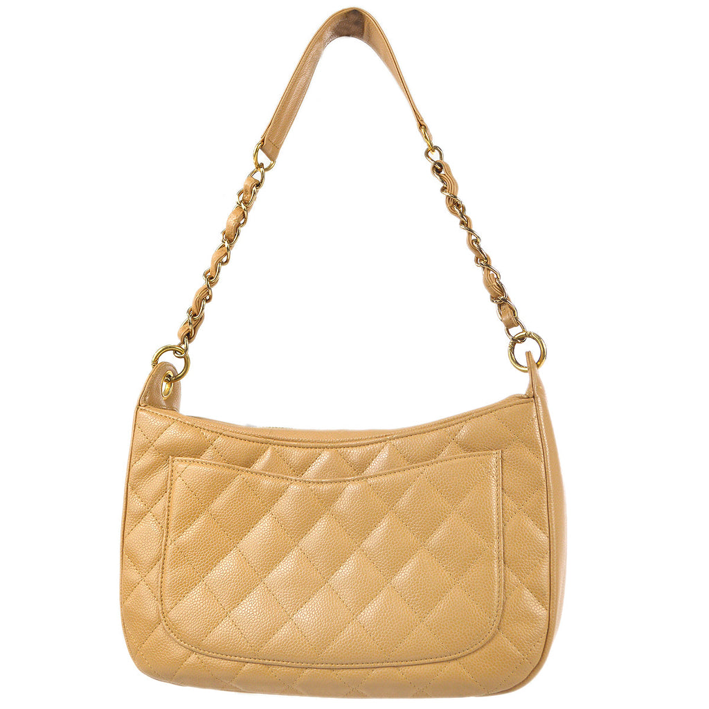 Chanel 2003-2004 Hobo Bag Beige Caviar