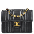 Chanel 1991-1994 Black Lambskin Mini Vertical Stitch Square Flap Bag 17