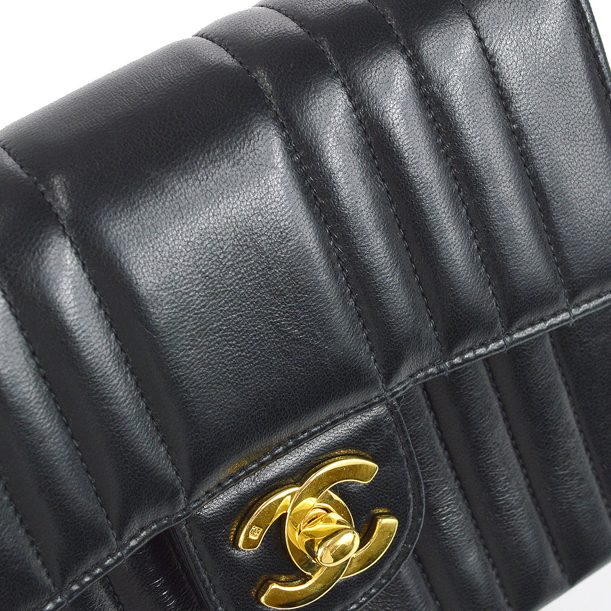 Chanel 1991-1994 Black Lambskin Mini Vertical Stitch Square Flap Bag 17