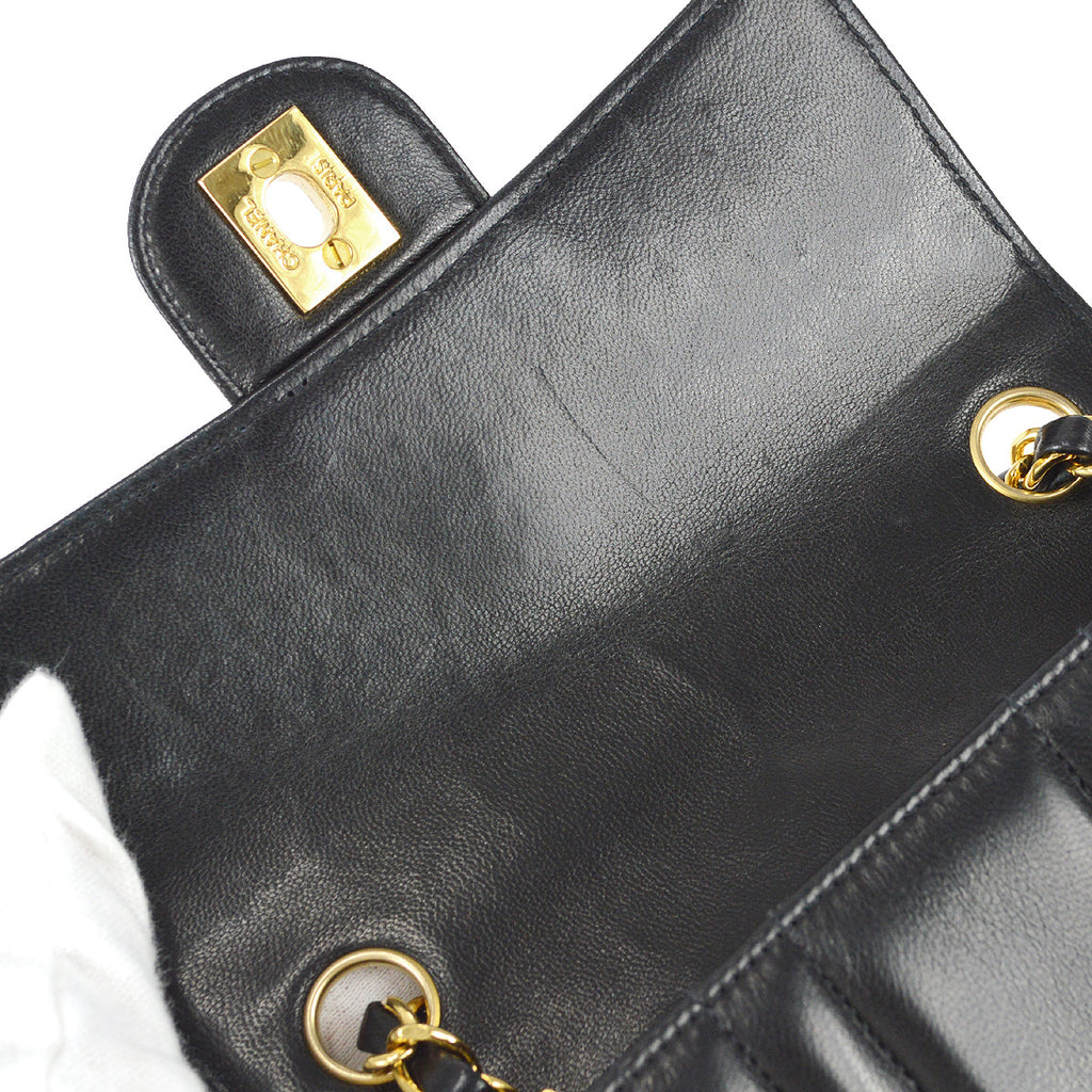 Chanel 1991-1994 Black Lambskin Mini Vertical Stitch Square Flap Bag 17