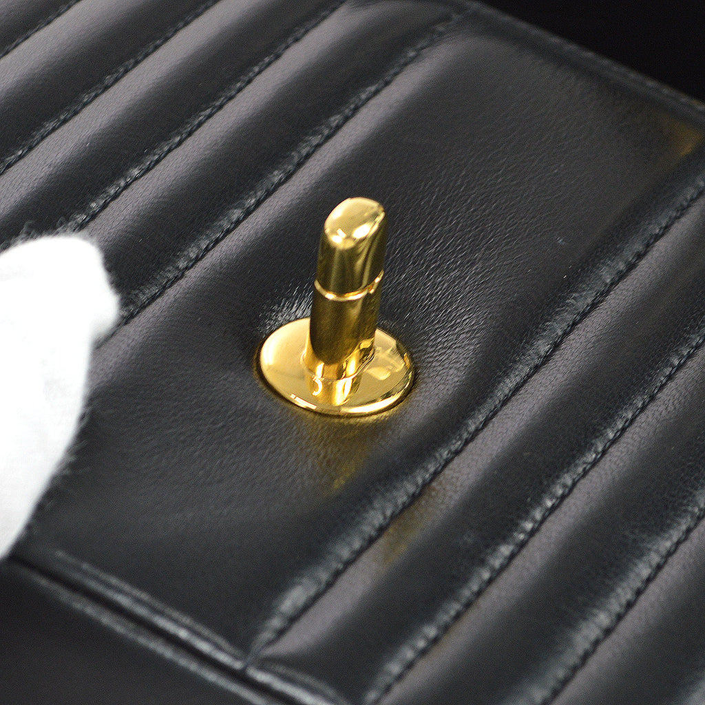 Chanel 1991-1994 Black Lambskin Mini Vertical Stitch Square Flap Bag 17