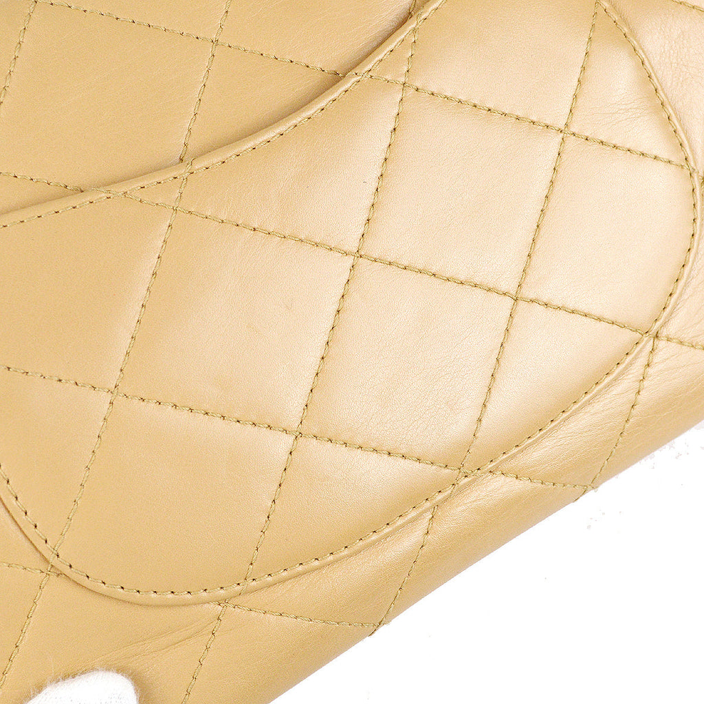 Chanel Classic Flap Acrylic Chain Shoulder Bag Beige Lambskin
