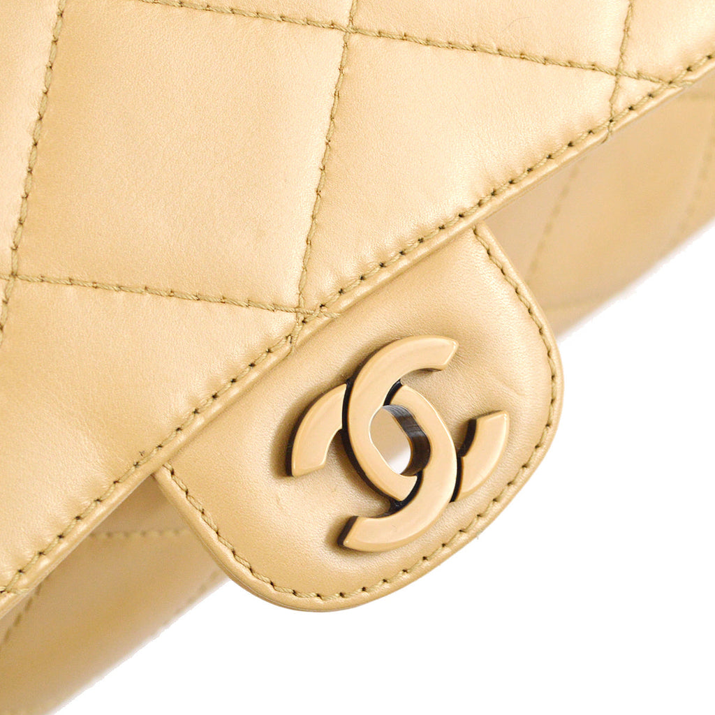 Chanel Classic Flap Acrylic Chain Shoulder Bag Beige Lambskin