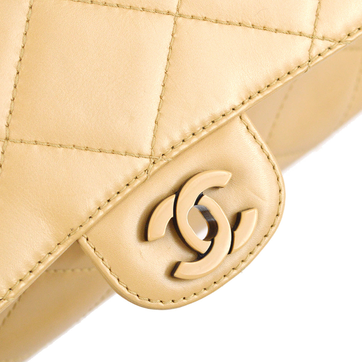 Chanel Classic Flap Acrylic Chain Shoulder Bag Beige Lambskin