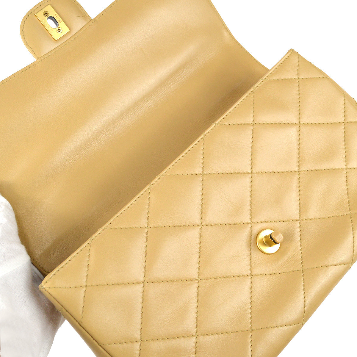 Chanel Classic Flap Acrylic Chain Shoulder Bag Beige Lambskin
