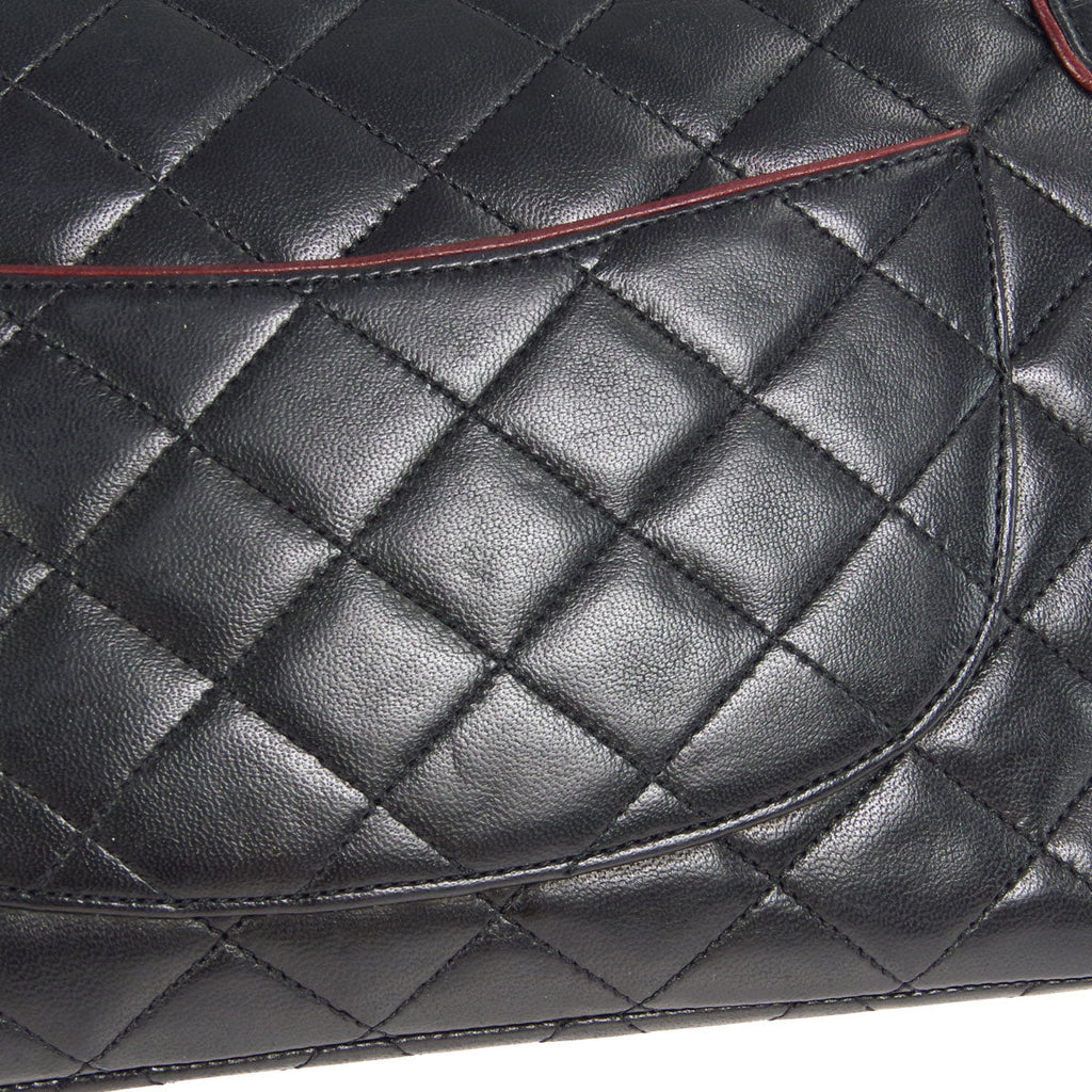 Chanel * Paris Limited Double Flap Medium Chain Shoulder Bag Black Bordeaux Lambskin