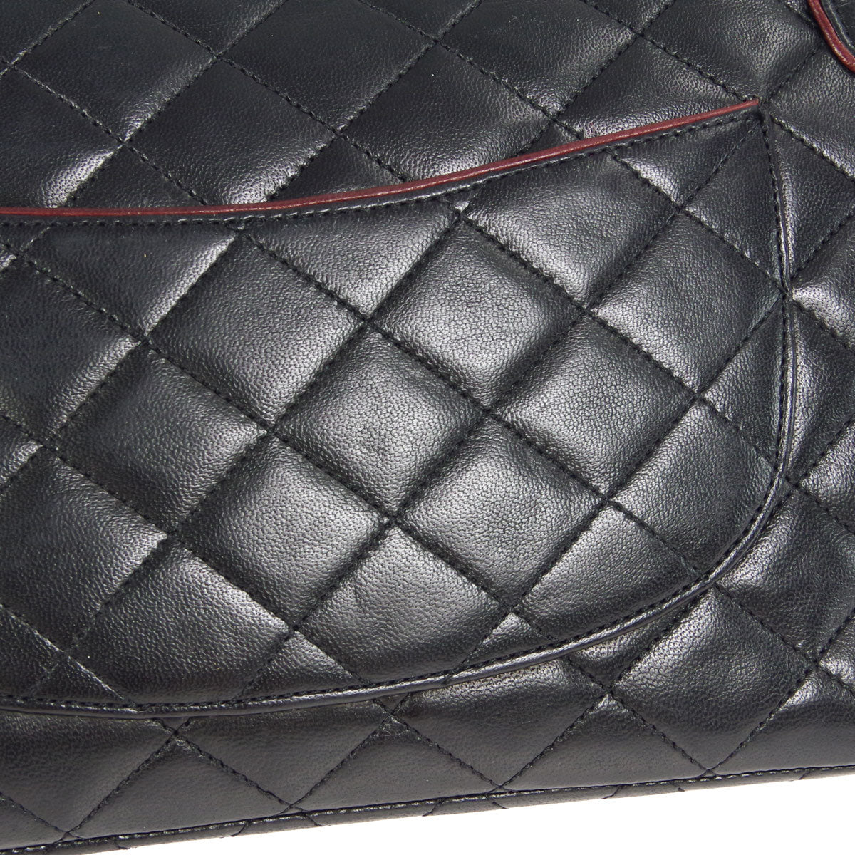 Chanel * Paris Limited Double Flap Medium Chain Shoulder Bag Black Bordeaux Lambskin