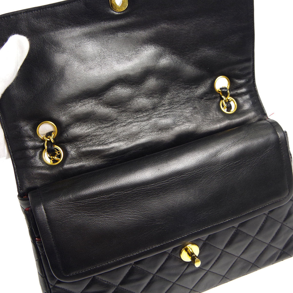 Chanel * Paris Limited Double Flap Medium Chain Shoulder Bag Black Bordeaux Lambskin