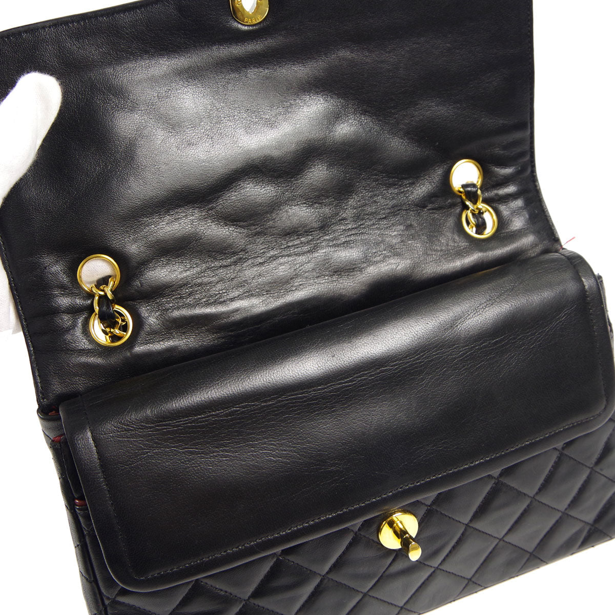 Chanel * Paris Limited Double Flap Medium Chain Shoulder Bag Black Bordeaux Lambskin