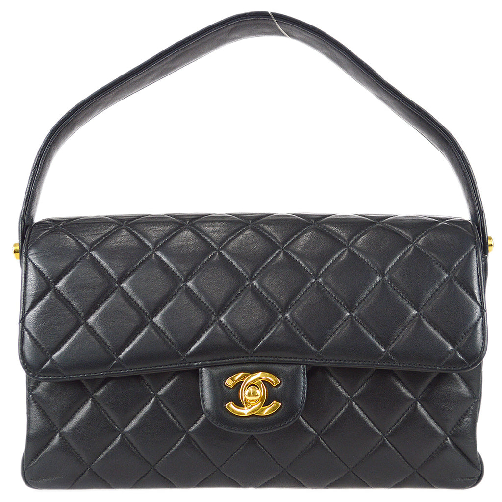 Chanel 1994-1996 Black Lambskin Medium Double Sided Flap Handbag