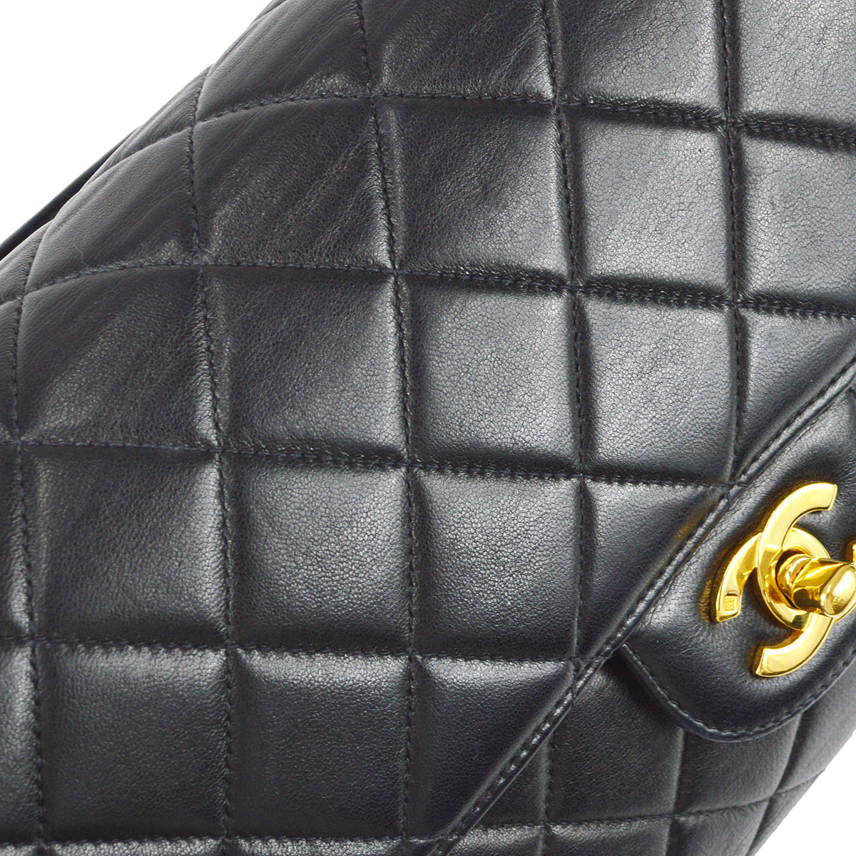 Chanel 1994-1996 Black Lambskin Medium Double Sided Flap Handbag