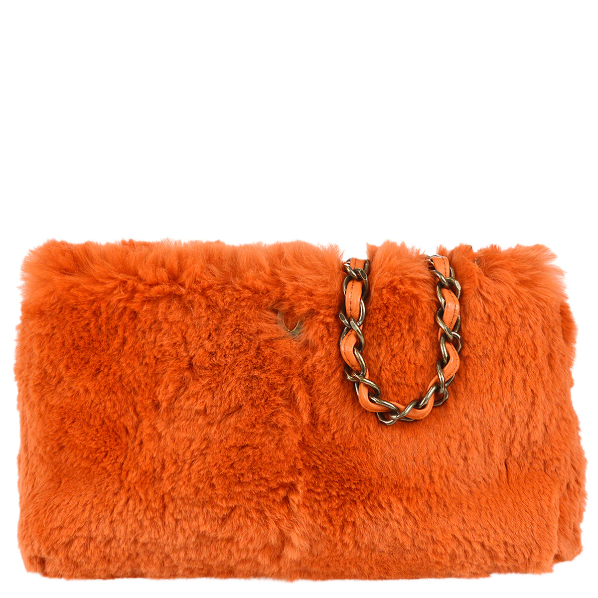 Chanel 2000-2001 Chain Shoulder Bag Orange Fur