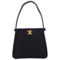 Chanel 1997-1999 Double Sided Turnlock Handbag Black Velvet