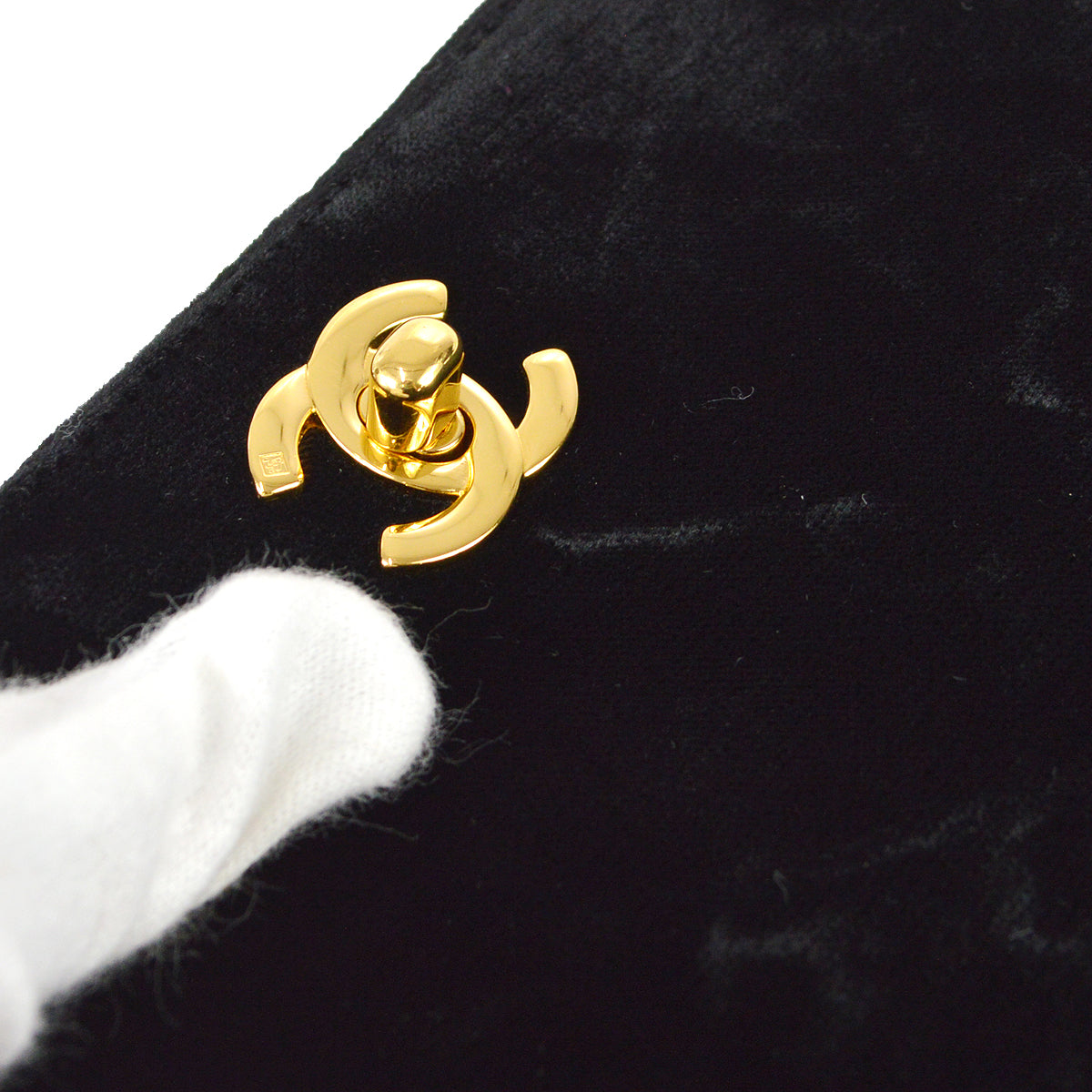 Chanel 1997-1999 Double Sided Turnlock Handbag Black Velvet