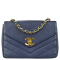 Chanel 1994-1996 Navy Caviar Jumbo Chevron Letter Flap Bag