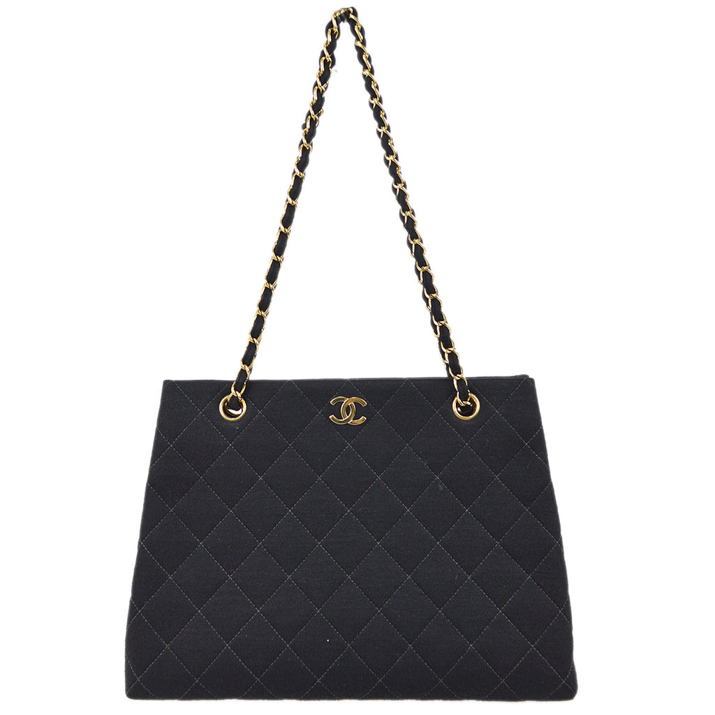 Chanel Double Chain Shoulder Tote Bag Black Canvas
