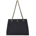 Chanel Double Chain Shoulder Tote Bag Black Canvas