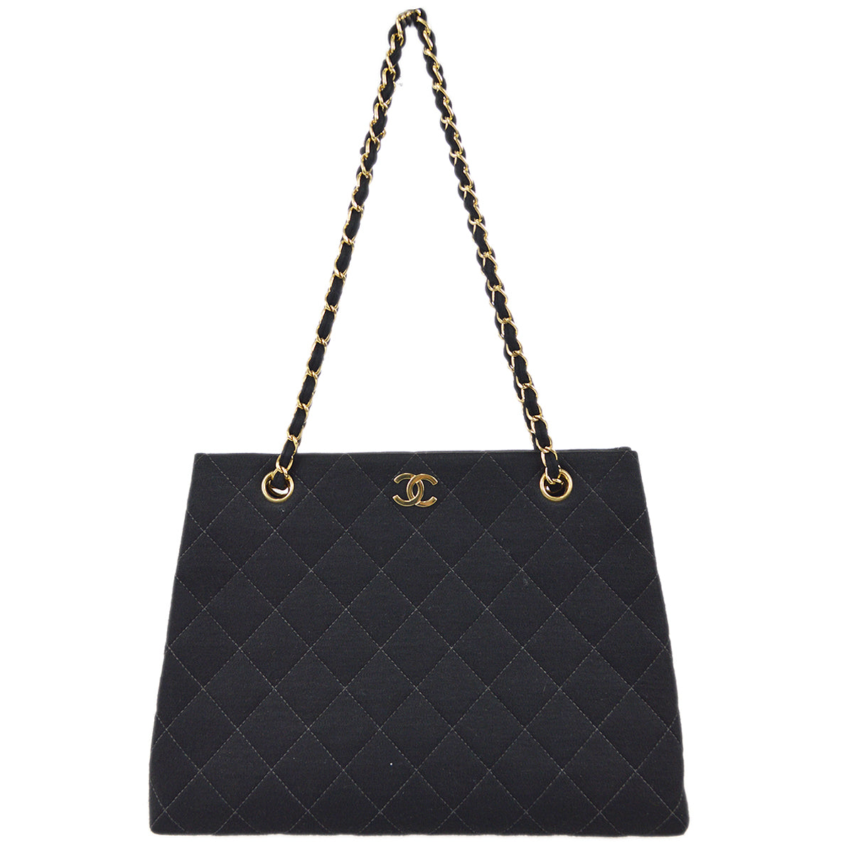 Chanel Double Chain Shoulder Tote Bag Black Canvas