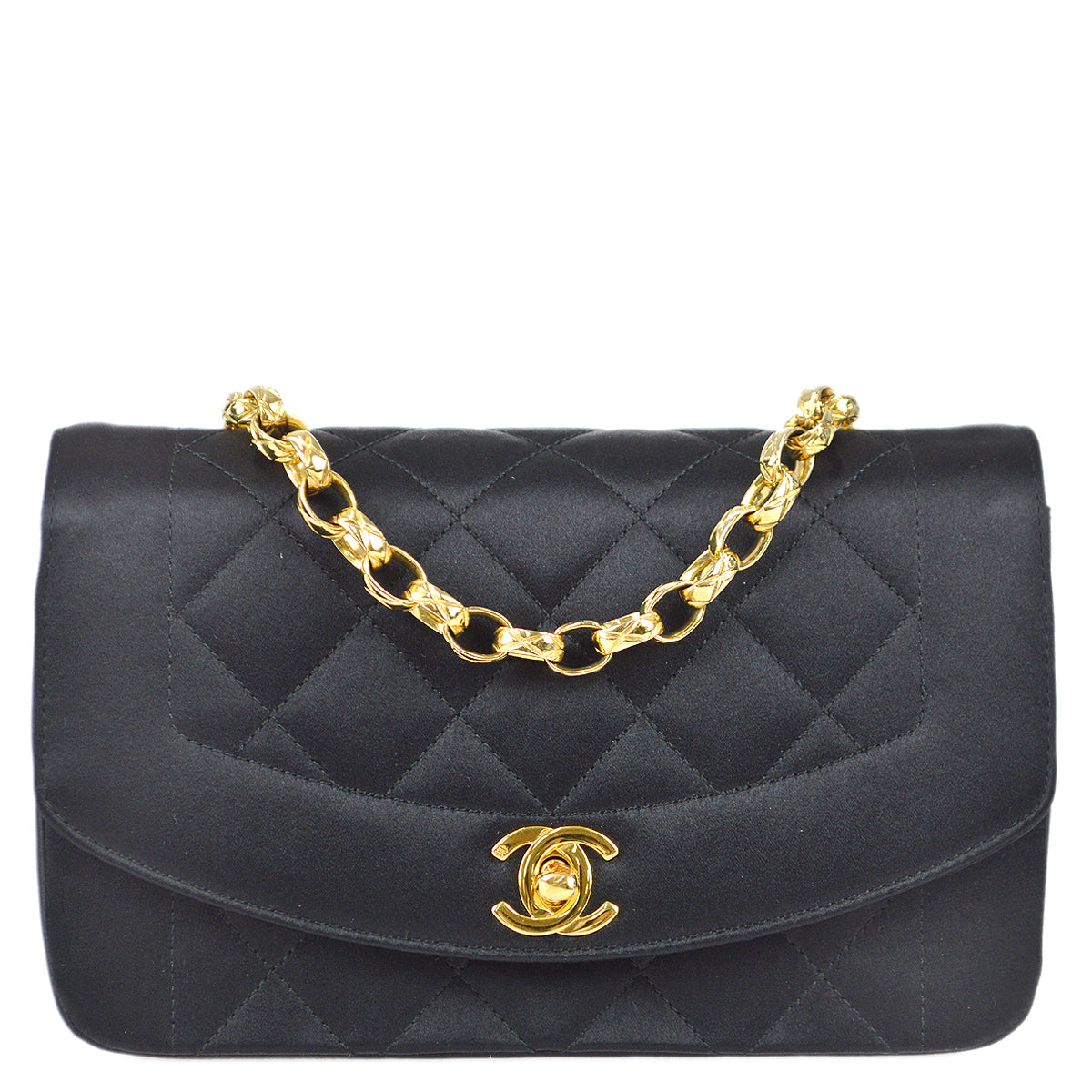 Chanel 1989-1991 Diana Flap Bag Mini Black Satin