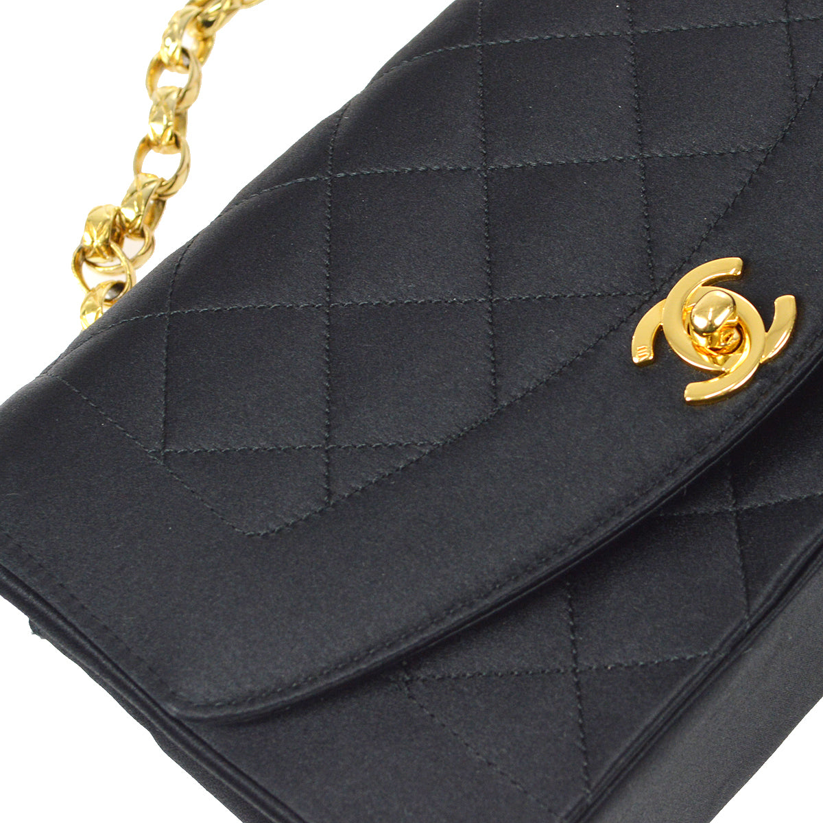 Chanel 1989-1991 Diana Flap Bag Mini Black Satin