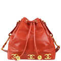Chanel Triple CC Drawstring Chain Shoulder Bag Red Caviar
