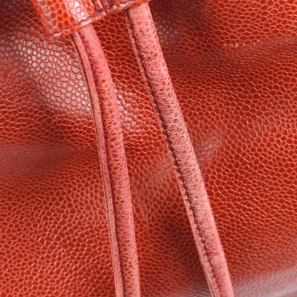 Chanel Triple CC Drawstring Chain Shoulder Bag Red Caviar