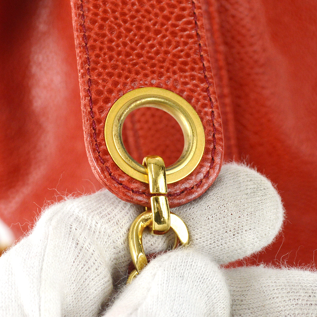 Chanel Triple CC Drawstring Chain Shoulder Bag Red Caviar