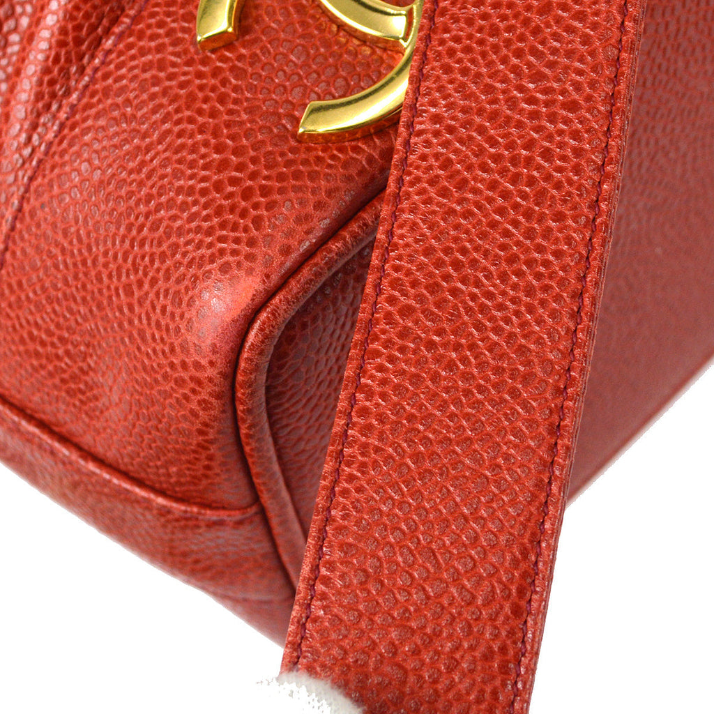 Chanel Triple CC Drawstring Chain Shoulder Bag Red Caviar