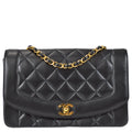 Chanel 1991-1994 Small Diana Chain Shoulder Bag Black Lambskin
