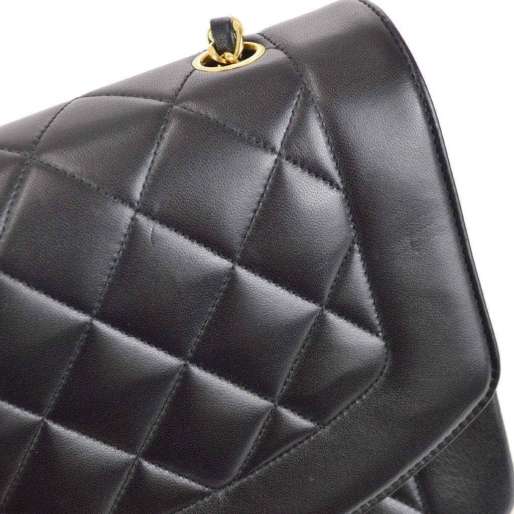 Chanel 1991-1994 Small Diana Chain Shoulder Bag Black Lambskin