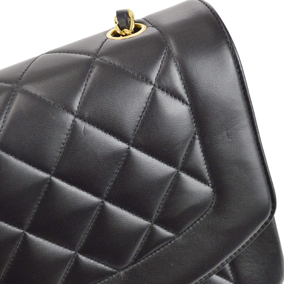 Chanel 1991-1994 Small Diana Chain Shoulder Bag Black Lambskin