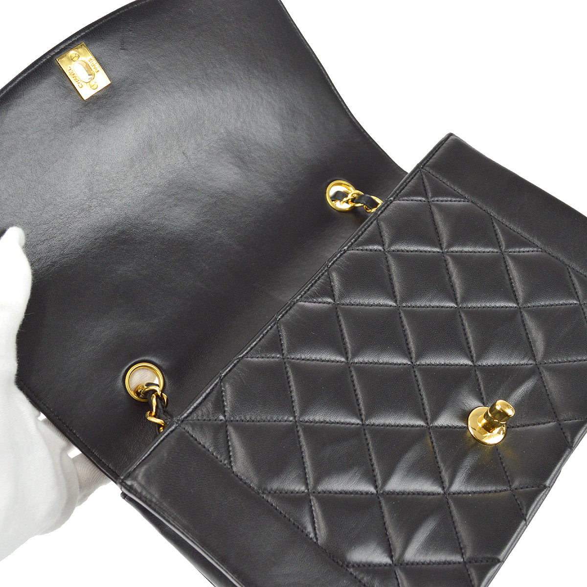Chanel 1991-1994 Small Diana Chain Shoulder Bag Black Lambskin