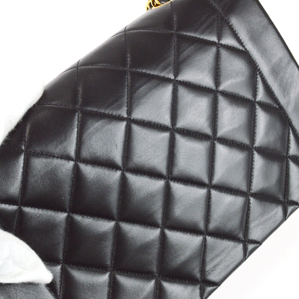 Chanel 1991-1994 Black Lambskin Medium Diana Flap Bag