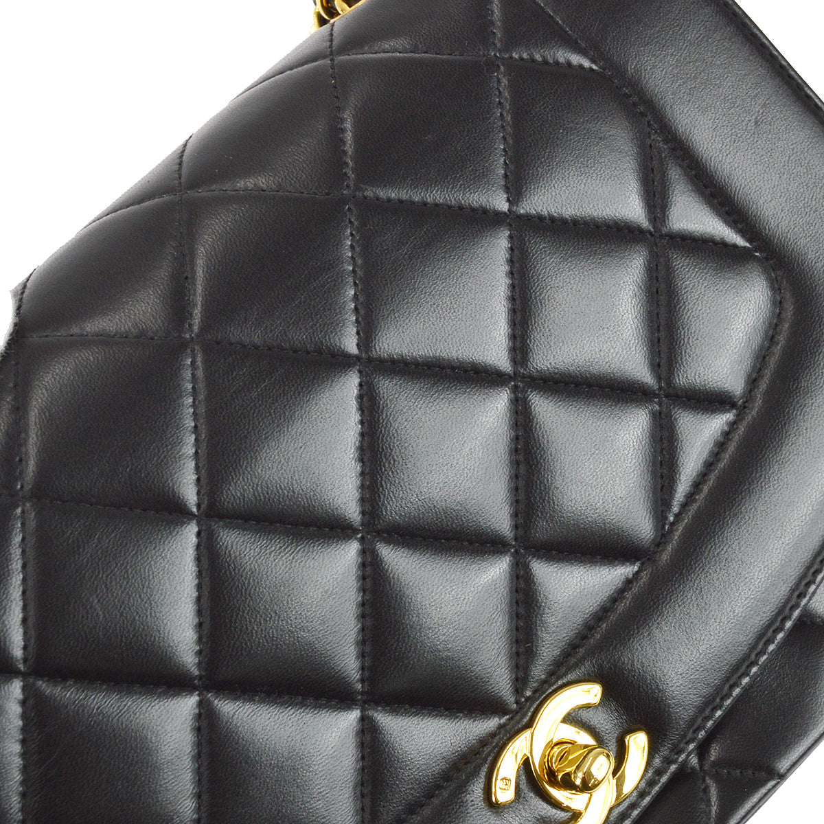 Chanel 1991-1994 Black Lambskin Medium Diana Flap Bag