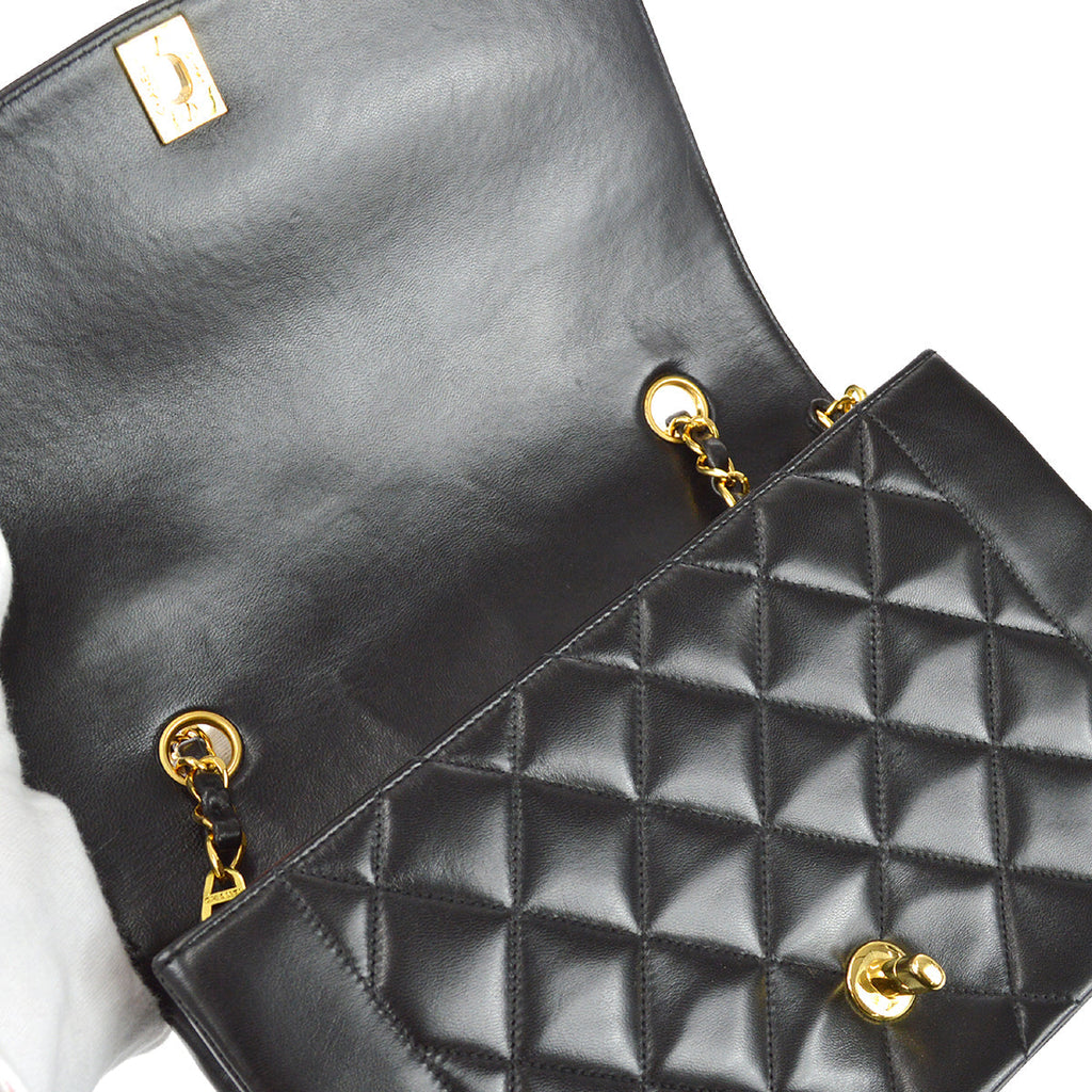 Chanel 1991-1994 Black Lambskin Medium Diana Flap Bag