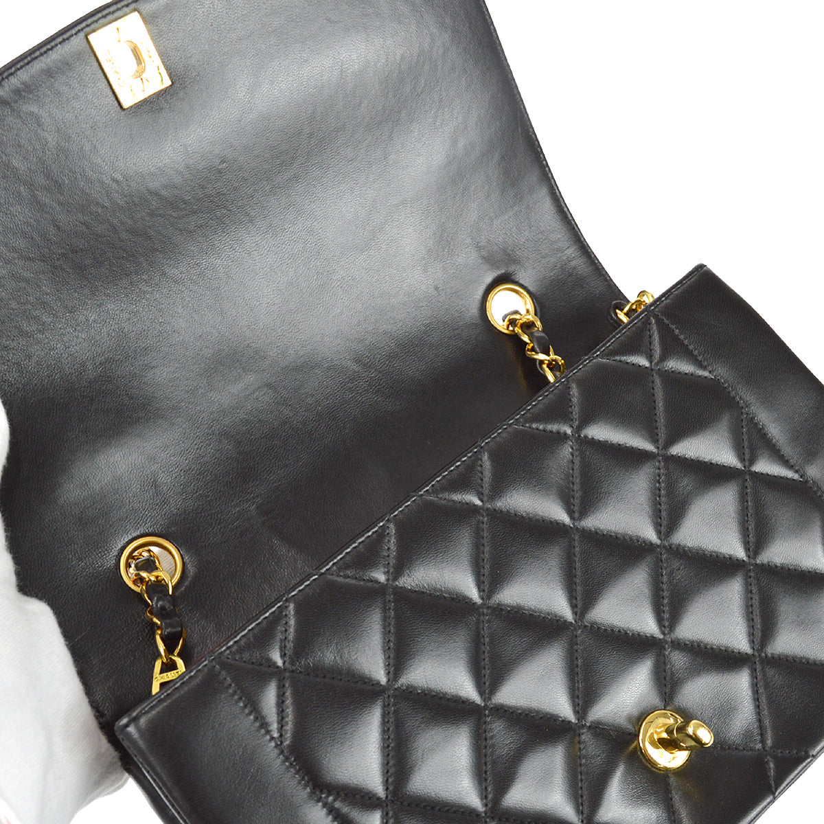 Chanel 1991-1994 Black Lambskin Medium Diana Flap Bag
